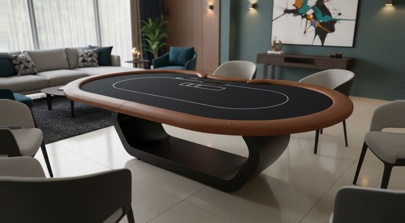 Mesa de Poker Luxo Feijão 12 Lugares com Couro Caramelo - L23